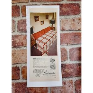 1950 Monument Bedspreads Oh So MCM Daybed Couch Plaid Orange Retro Vtg Print Ad‎